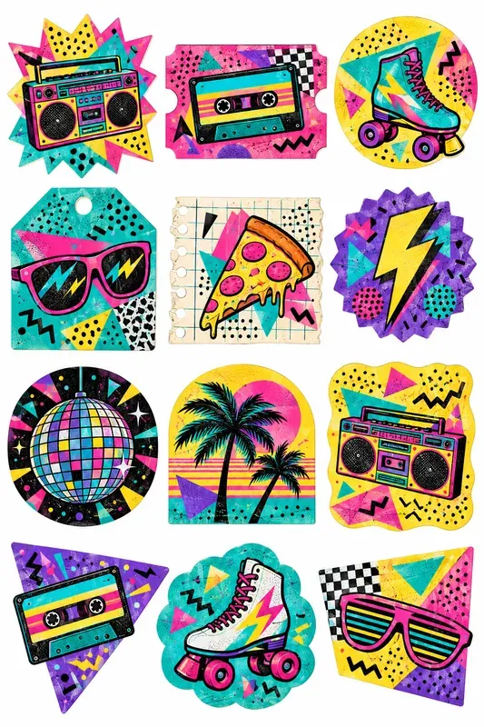 Retro 80s Memphis Ephemera Sheets