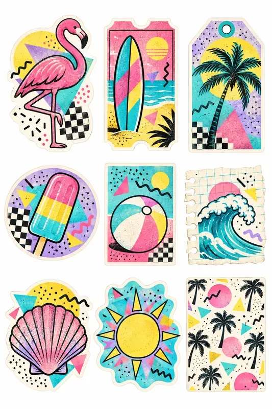 Retro 80s Memphis Ephemera Sheets