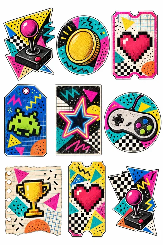 Retro 80s Memphis Ephemera Sheets