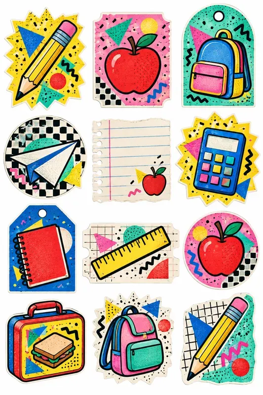 Retro 80s Memphis Ephemera Sheets