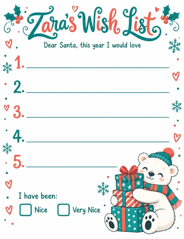 Kids Christmas Wish List Printables