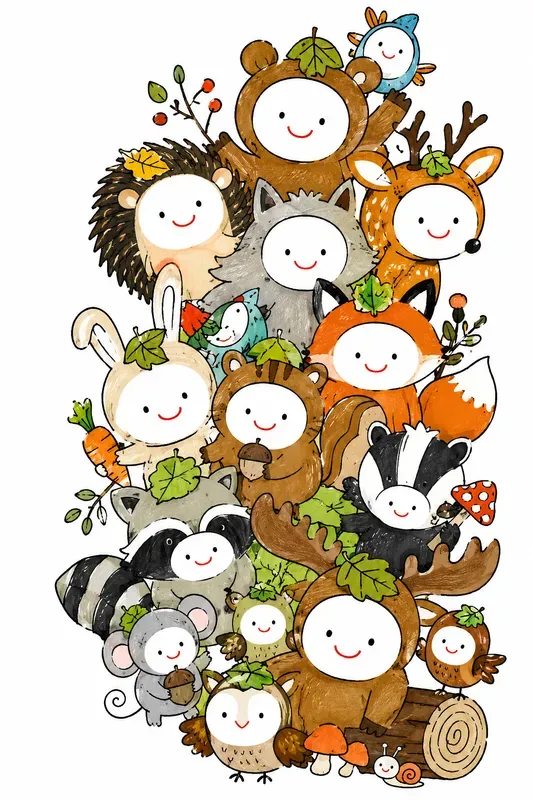 Whimsical Naive Doodle Character Clusters