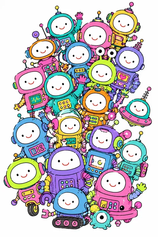 Whimsical Naive Doodle Character Clusters