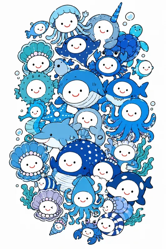 Whimsical Naive Doodle Character Clusters