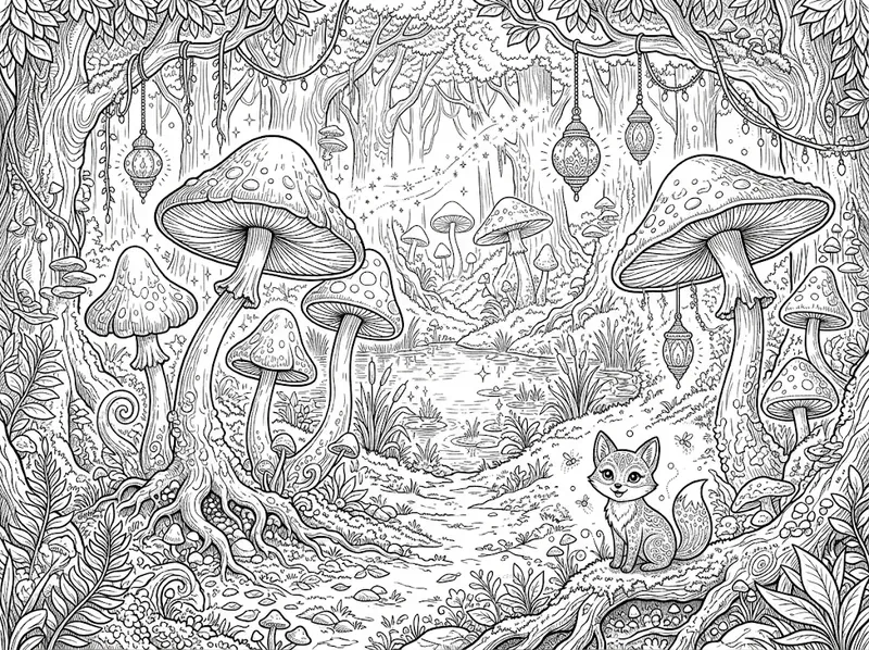 Fantasy Mushroom Forest Coloring Pages