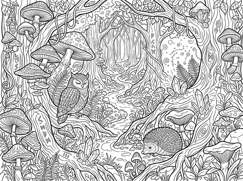 Fantasy Mushroom Forest Coloring Pages