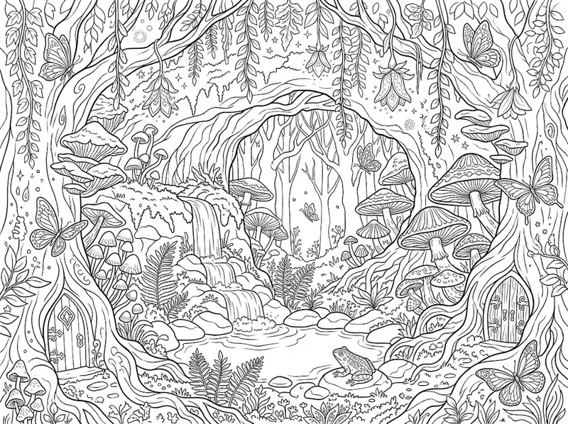 Fantasy Mushroom Forest Coloring Pages