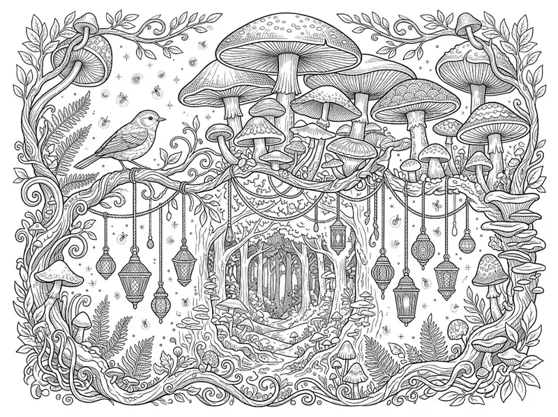 Fantasy Mushroom Forest Coloring Pages