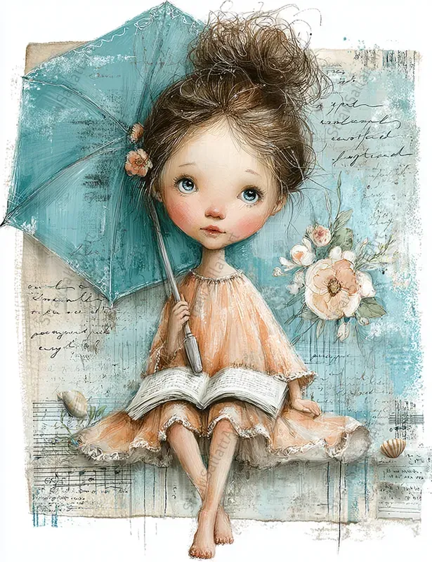 Seaside Vacation Girls Junk Journal Art