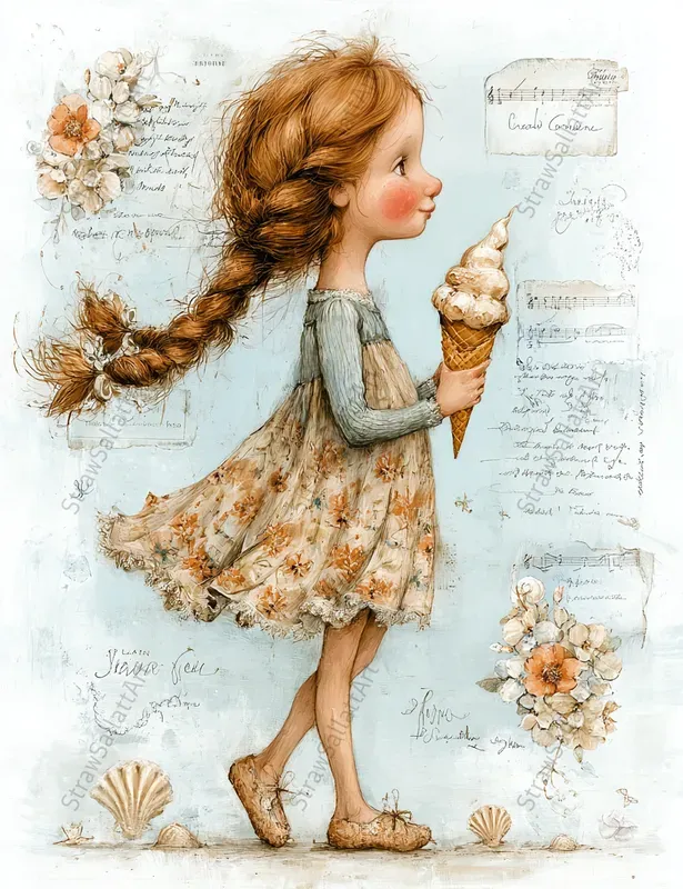 Seaside Vacation Girls Junk Journal Art