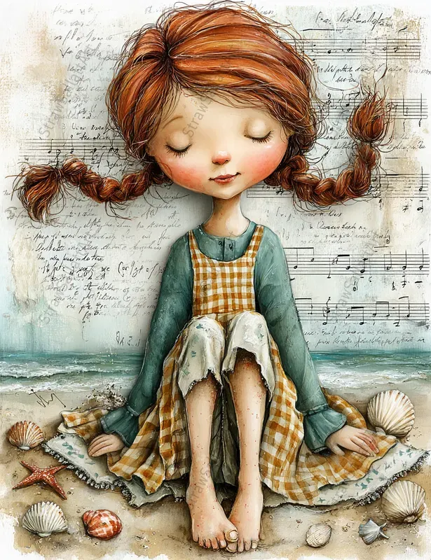 Seaside Vacation Girls Junk Journal Art