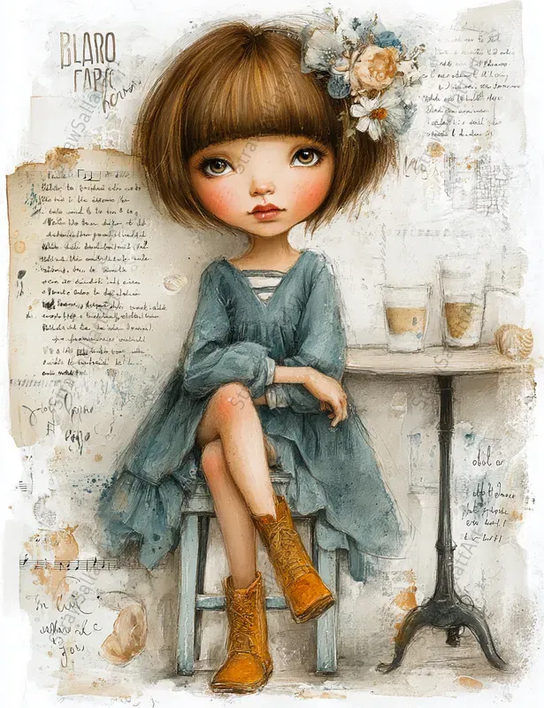 Seaside Vacation Girls Junk Journal Art