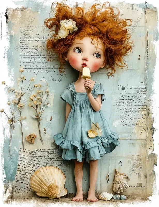 Seaside Vacation Girls Junk Journal Art