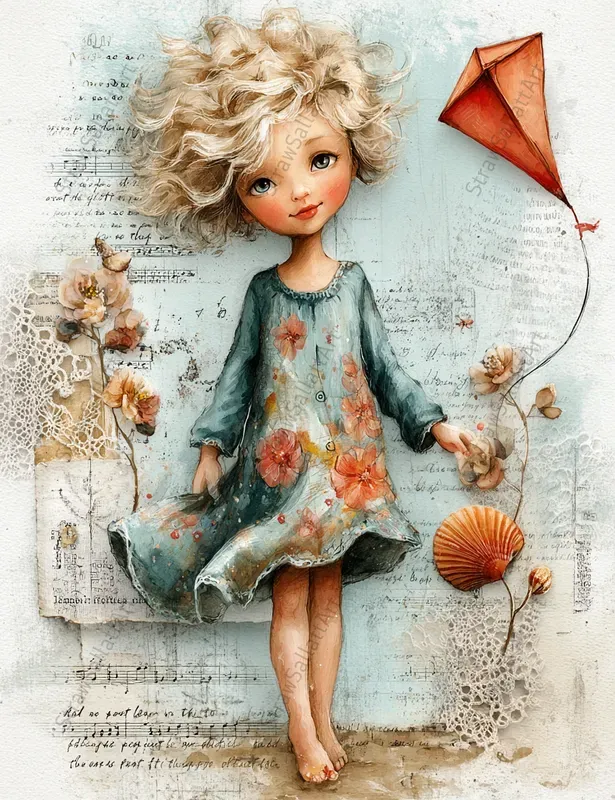 Seaside Vacation Girls Junk Journal Art