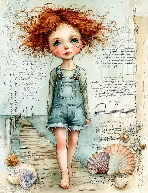Seaside Vacation Girls Junk Journal Art