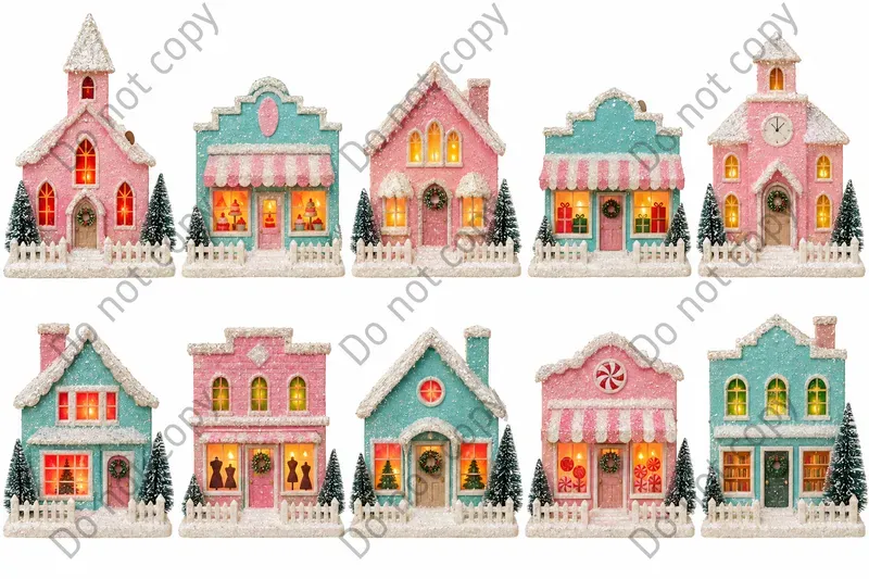 Christmas Putz Village Clipart Art