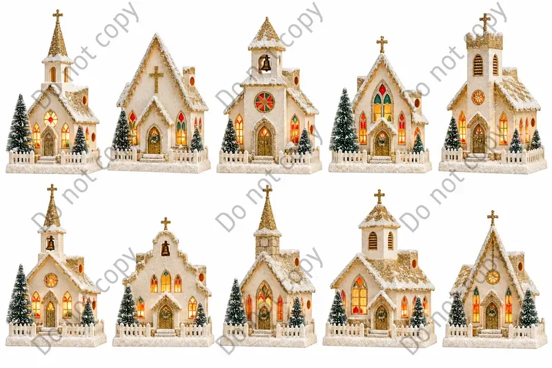 Christmas Putz Village Clipart Art
