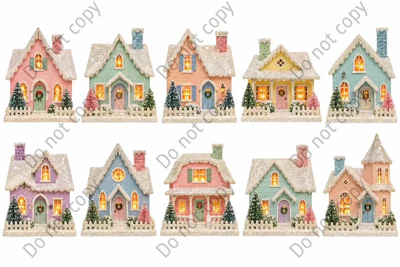 Christmas Putz Village Clipart Art