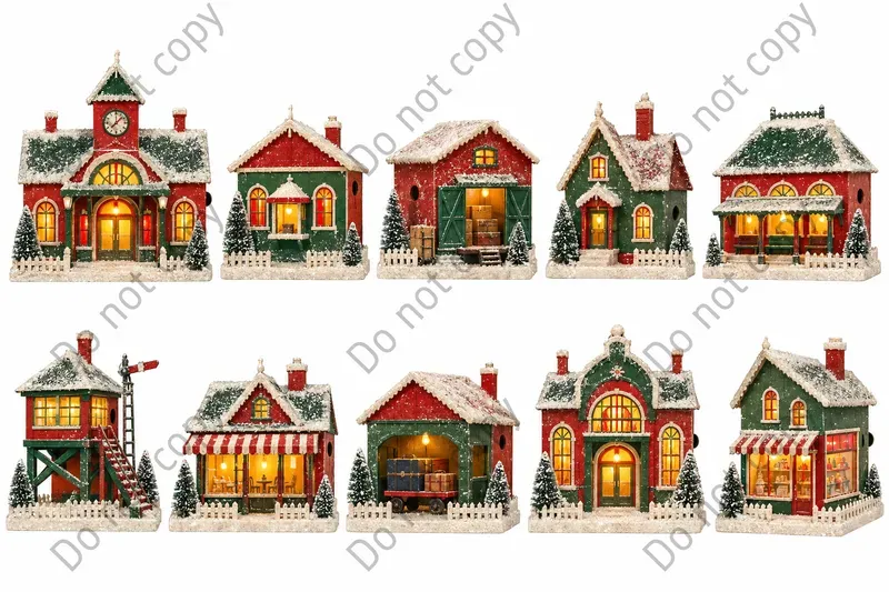Christmas Putz Village Clipart Art