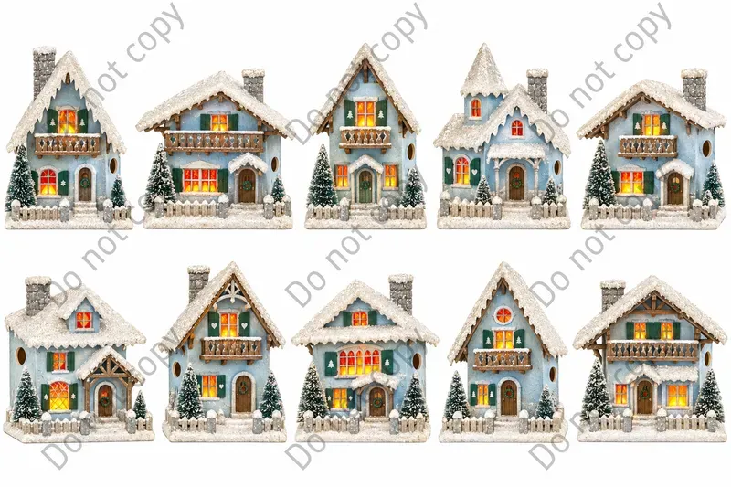 Christmas Putz Village Clipart Art