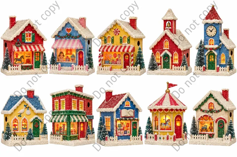 Christmas Putz Village Clipart Art