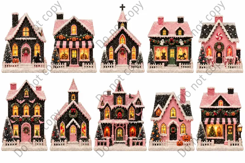 Christmas Putz Village Clipart Art