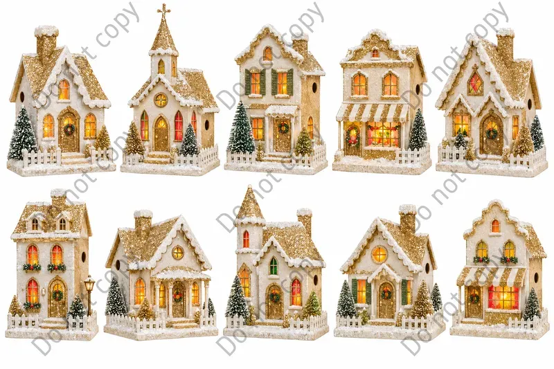 Christmas Putz Village Clipart Art