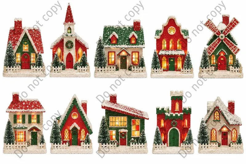 Christmas Putz Village Clipart Art