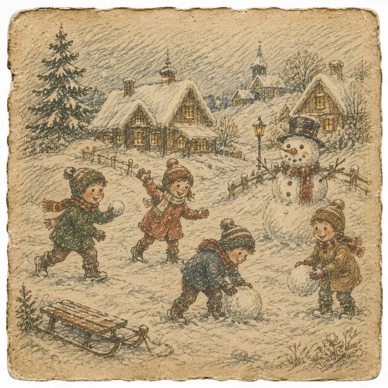 Hand Drawn Christmas Postcard Ephemera