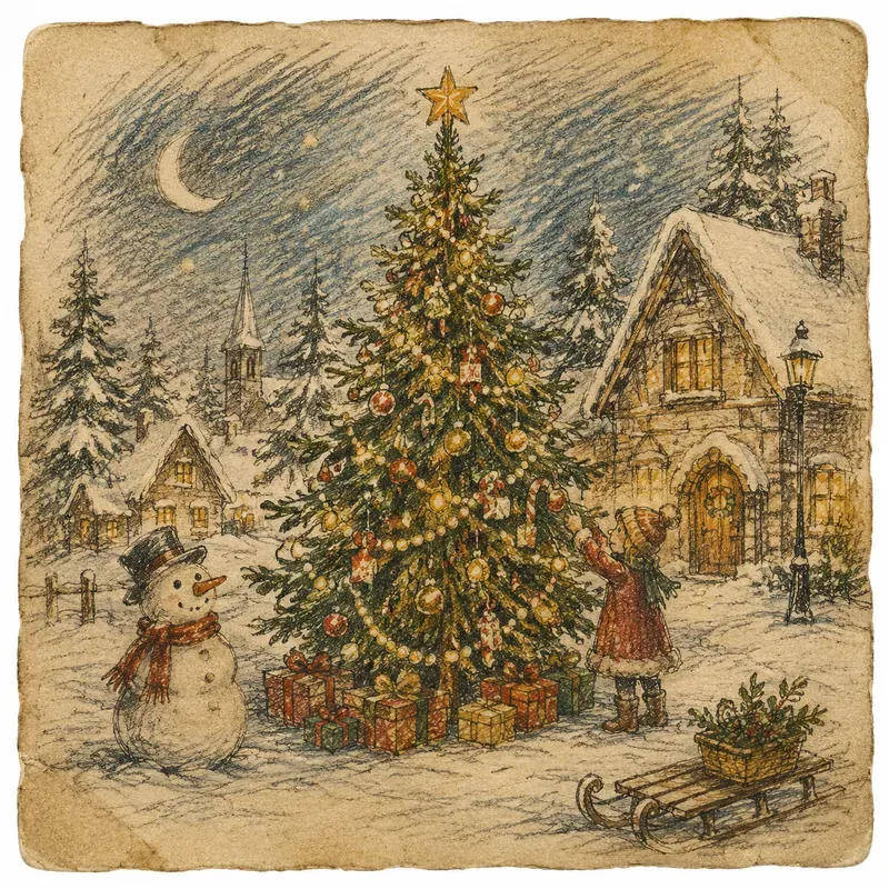 Hand Drawn Christmas Postcard Ephemera