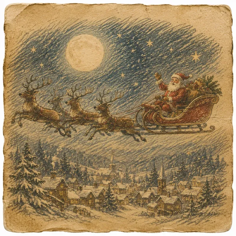 Hand Drawn Christmas Postcard Ephemera
