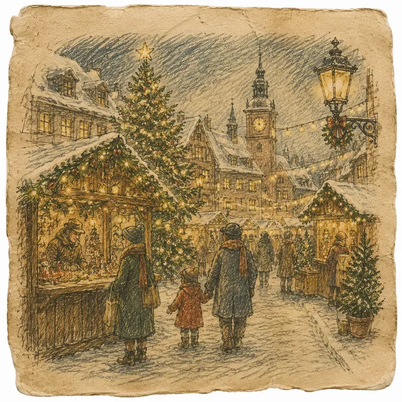 Hand Drawn Christmas Postcard Ephemera