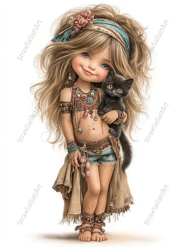 Summer Boho Girl Clipart Tshirt Prints