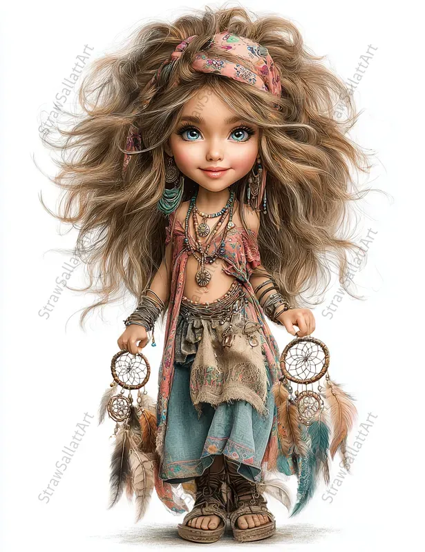 Summer Boho Girl Clipart Tshirt Prints