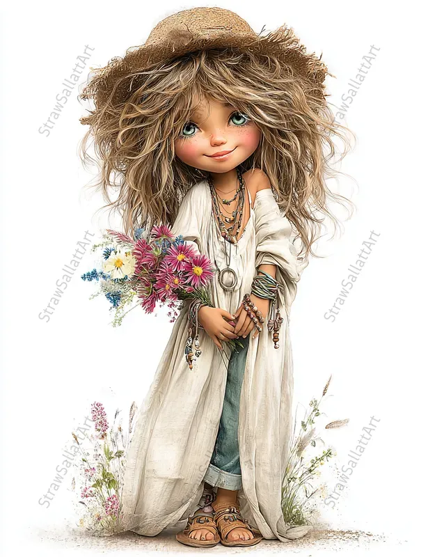 Summer Boho Girl Clipart Tshirt Prints