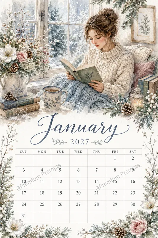 Cozy 2027 Watercolor Calendar Pages