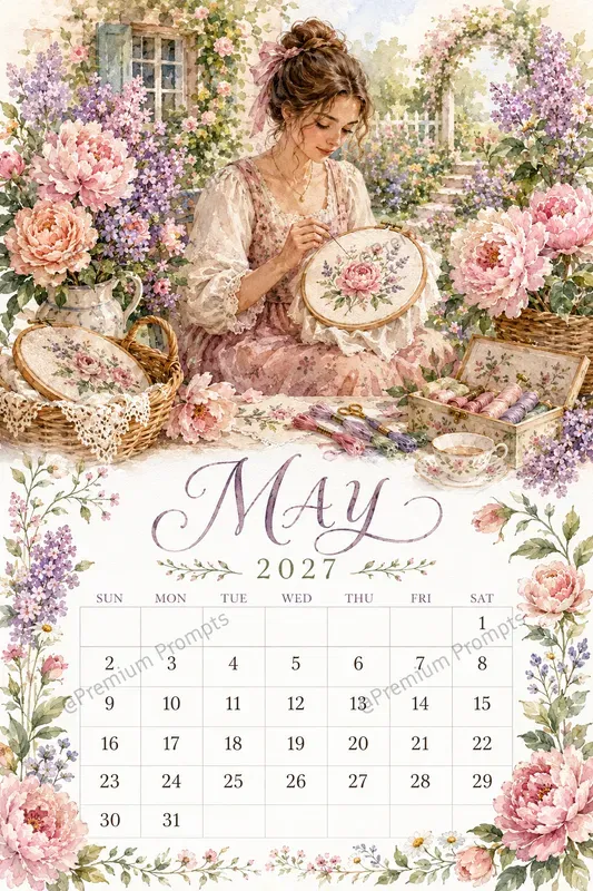 Cozy 2027 Watercolor Calendar Pages