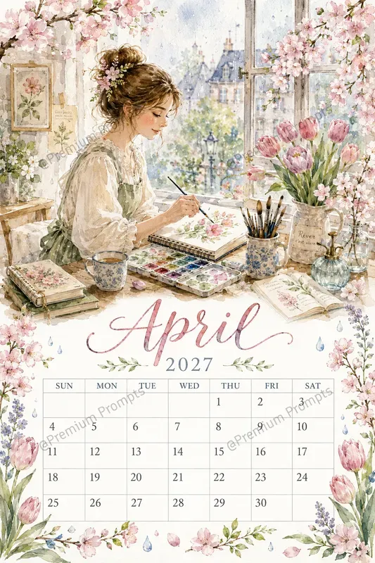 Cozy 2027 Watercolor Calendar Pages