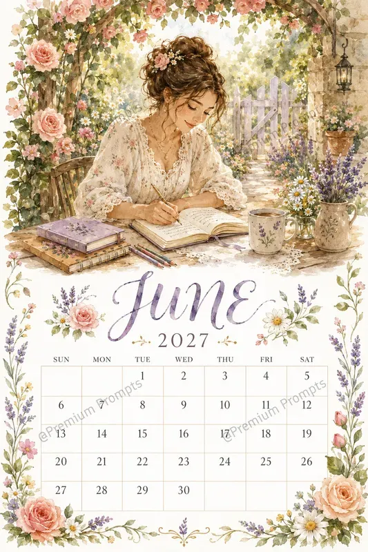 Cozy 2027 Watercolor Calendar Pages