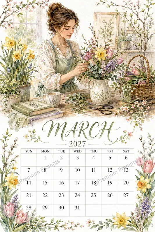 Cozy 2027 Watercolor Calendar Pages