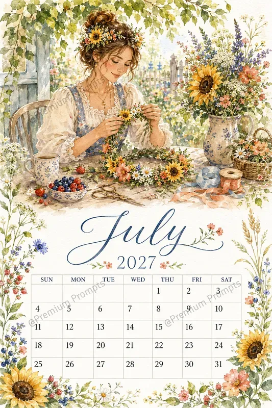 Cozy 2027 Watercolor Calendar Pages