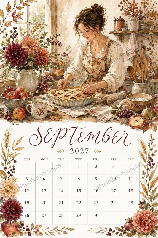 Cozy 2027 Watercolor Calendar Pages