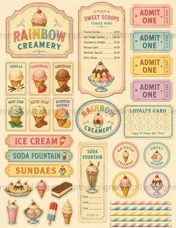 Retro Sundae Parlour Ephemera