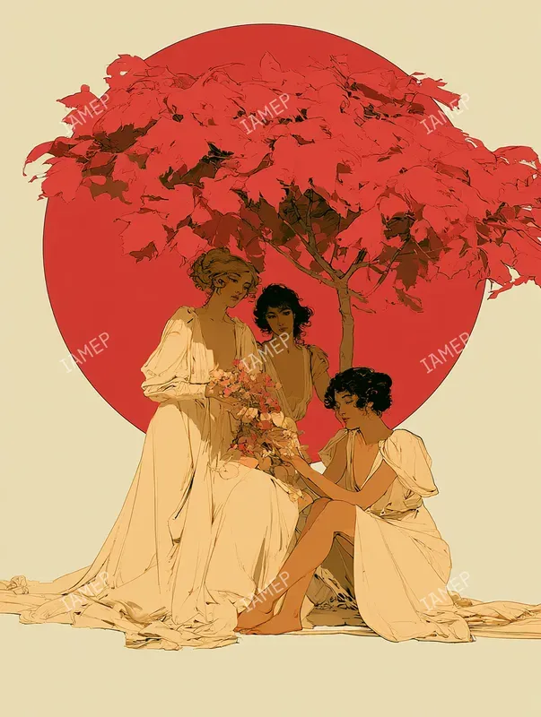 Art Nouveau Crimson Elegances