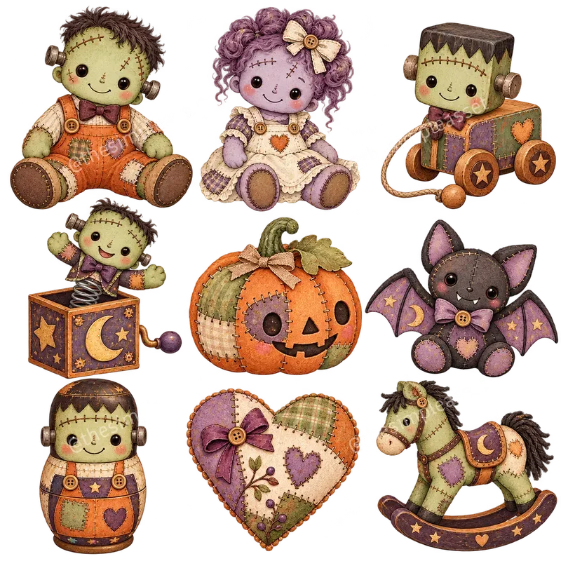 Cute Frankenstein Halloween Clipart Sets
