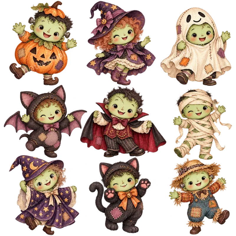 Cute Frankenstein Halloween Clipart Sets