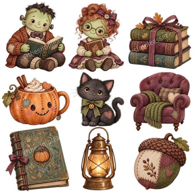 Cute Frankenstein Halloween Clipart Sets