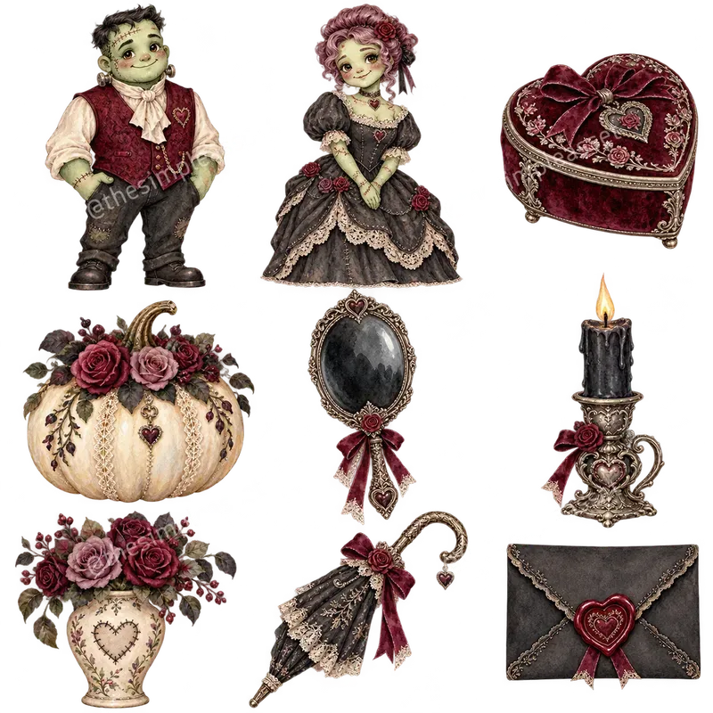 Cute Frankenstein Halloween Clipart Sets
