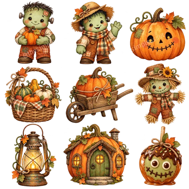 Cute Frankenstein Halloween Clipart Sets