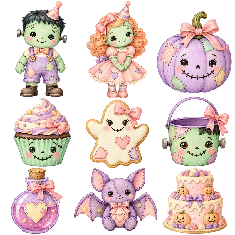 Cute Frankenstein Halloween Clipart Sets